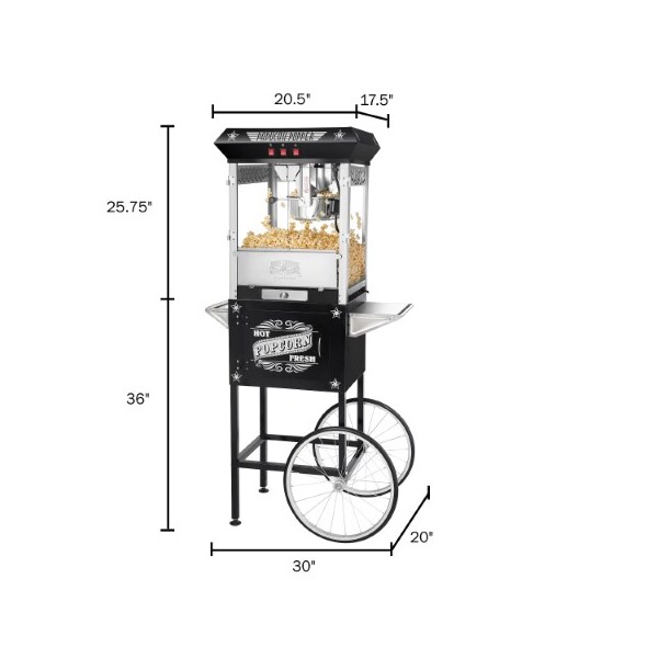 6035 Great Northern Black Antique Style 8oz Popcorn Popper Machine WithCart, 8 Ounce